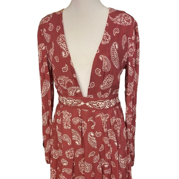 Majorelle Womens Paisley A Line Maxi Dress V Neck Long Sleeve Pink Size Small - Picture 2 of 11